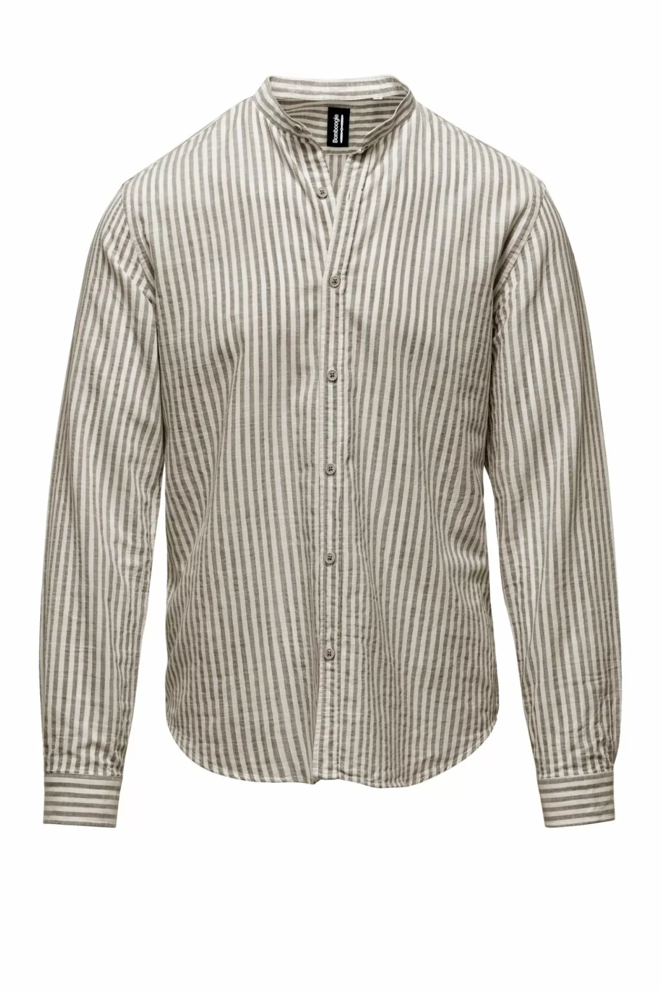 Camicia In Lino/Cotone A Righe Con Collo Alla Coreana>Bomboogie Best Sale