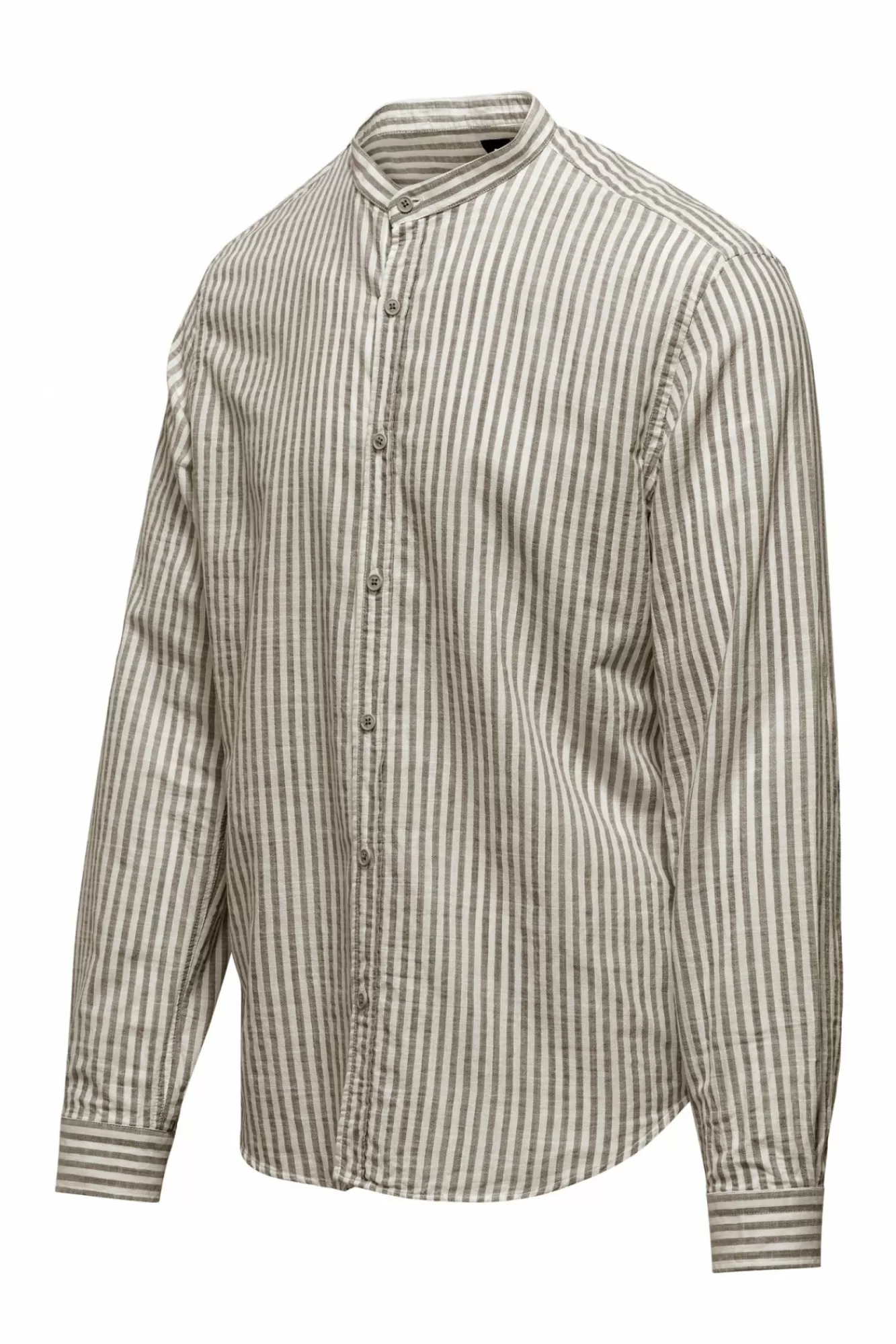 Camicia In Lino/Cotone A Righe Con Collo Alla Coreana>Bomboogie Best Sale